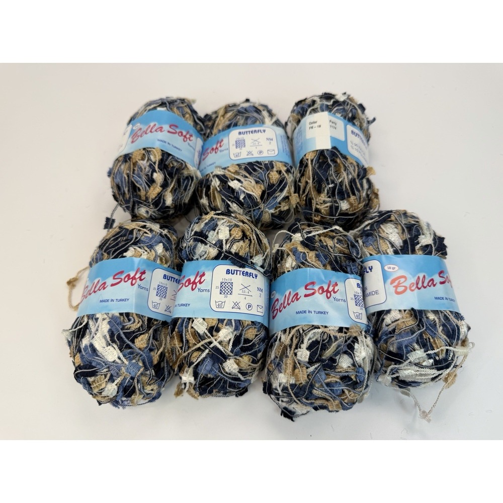 Bella Soft Yarn Butterfly Lot Of 7 50g Each Fringe Rayon Polyamide Blend